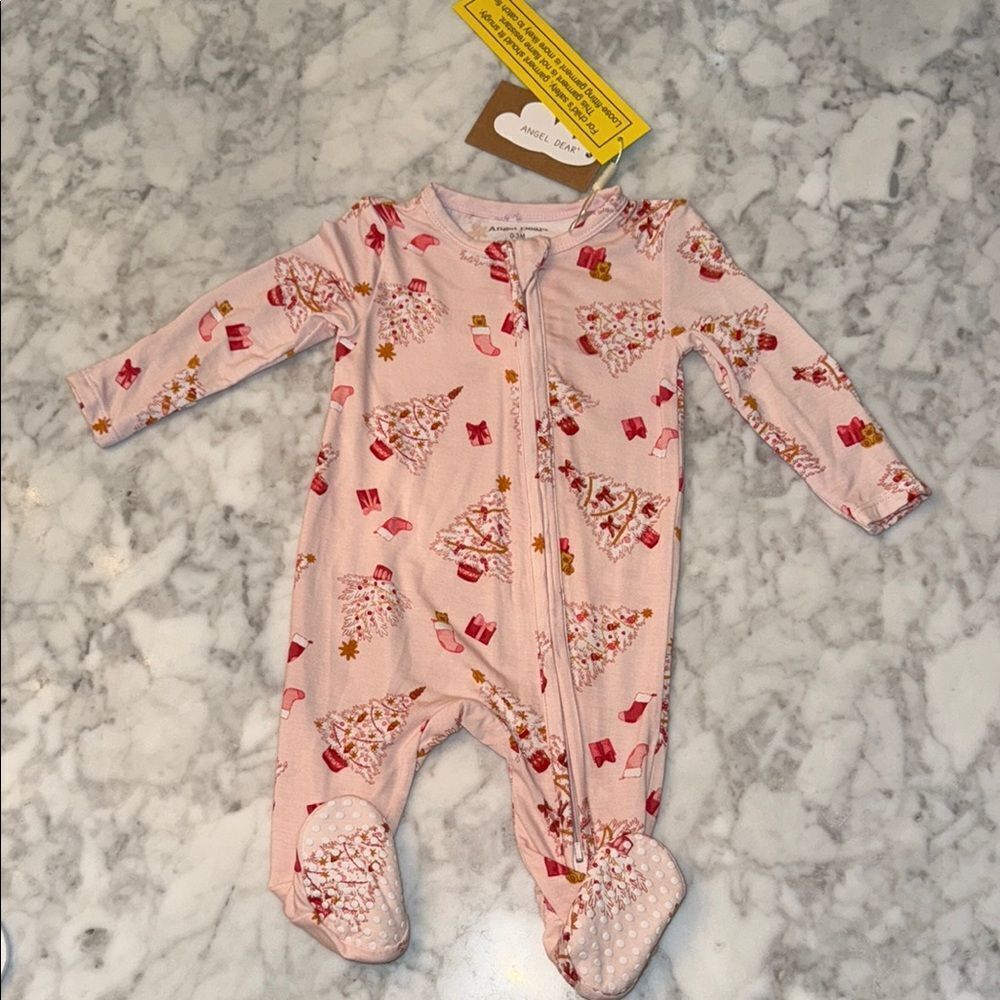 NWT Angel Dear Pink Christmas Kids Footie 0/3M